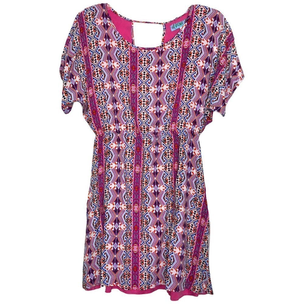 AINA BE - Tribal Aztec Print Short Sleeve Scoop Neck Mini Dress - Size Small